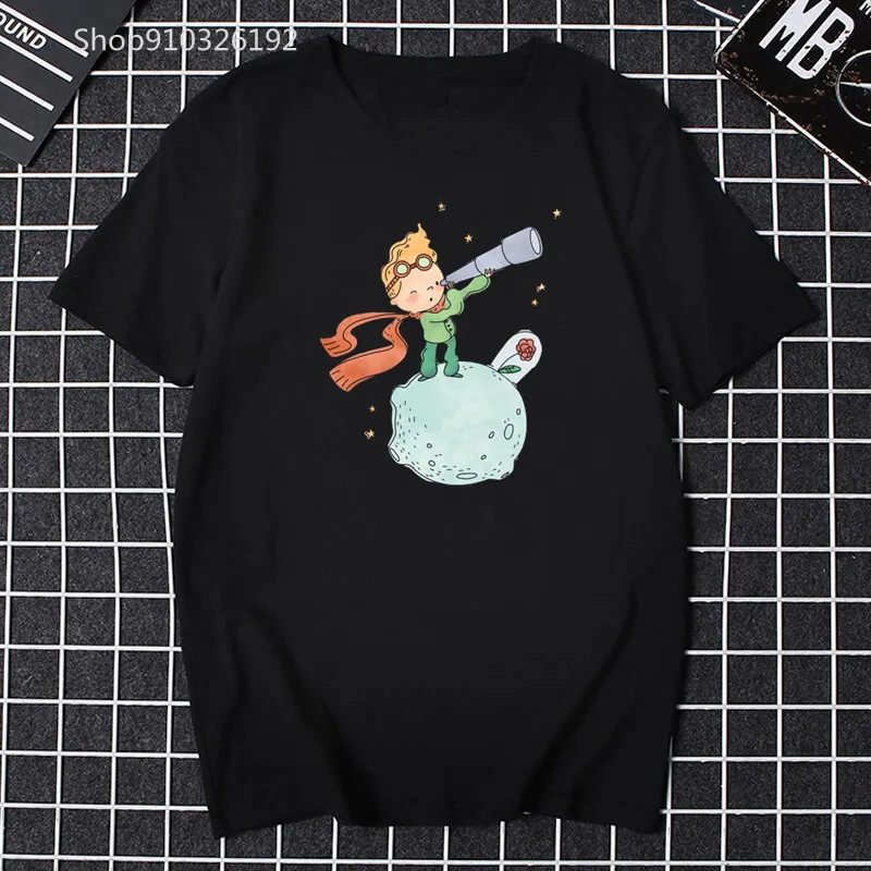 Shirts for Women T-Shirt Cute Cartoon Woman Clothes Print The Little Prince Summer Vintage Tshirt Fashion Black Tops Tees Female