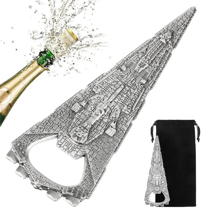

Unique Triangular Spaceship Warship Design Beer Soda Bottle Opener Metal Corkscrew for Kitchen Club Party Wedding Set with Bag