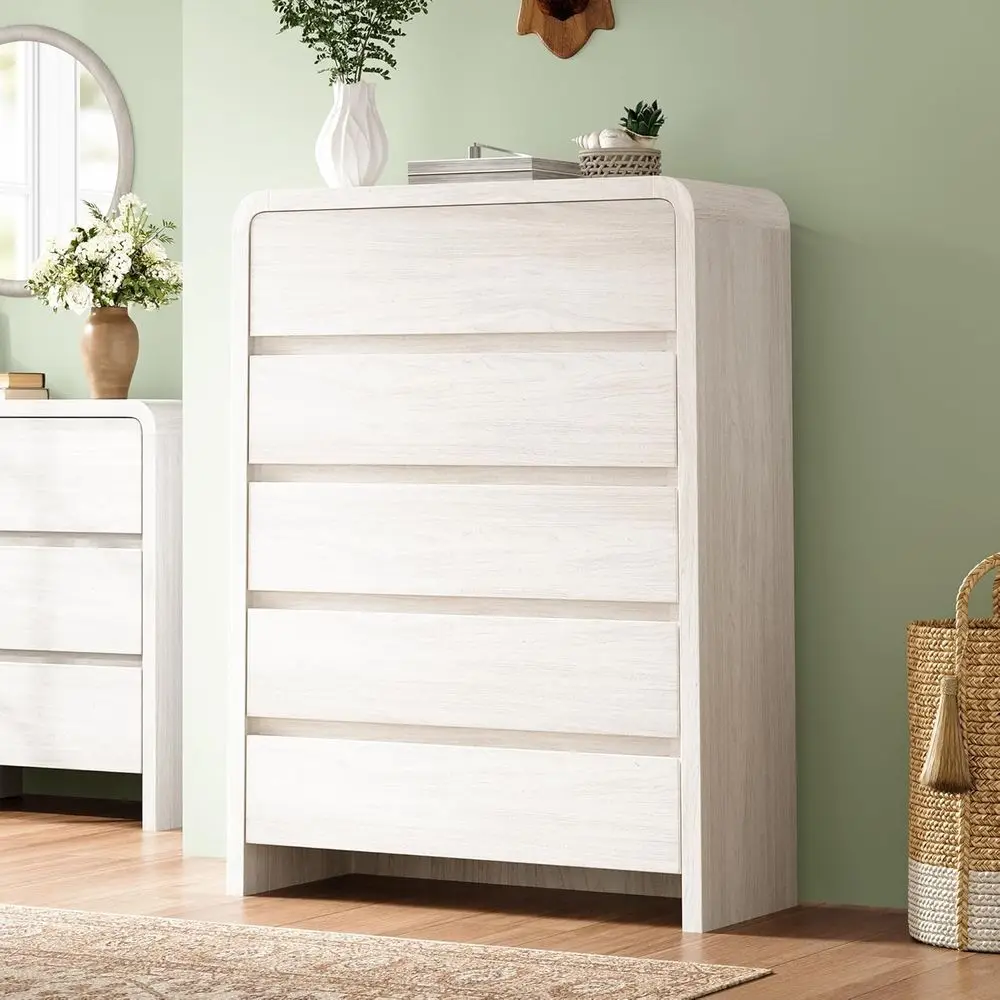 

48 Tall White Bedroom Chest with Rounded Edges, Anti-Tip Kit, Storage Organizer for Living Room, Nursery, Easy Assembly