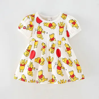 Winnie con stampa completa per neonate vestono abiti estivi Cartoon Cute Baby Girl manica corta gonna casual vestiti per bambini abiti