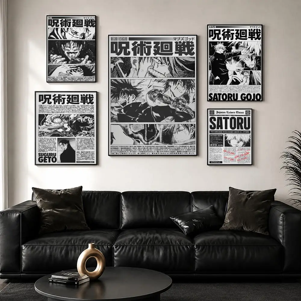 Anime J-Jujutsu K-Kaisen Poster Perfect Sticker Self Adhesive Wall Art Decor for Home Office Dining Spaces
