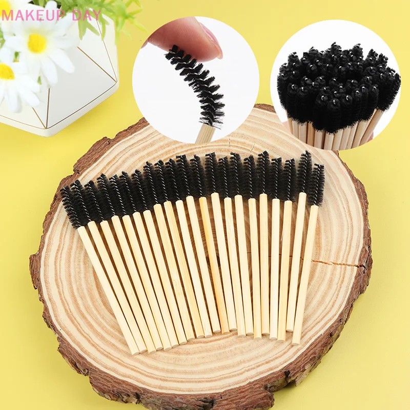 50Pcs Bamboo Handle Eyelash Brush Makeup Brush eyelash Extension Disposable Eyebrow Brush Mascara Applicator Makeup Tool