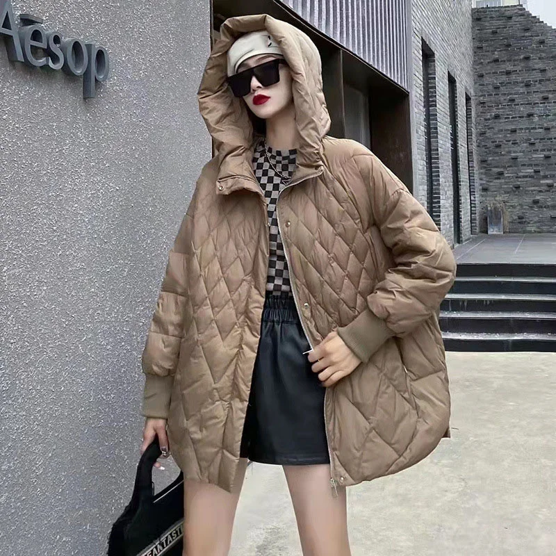 Lightweight Loose Warm Casual Down Cotton Jacket 2023 New Women Autumn Winter Loose Hooded Warm Outwear Female Parkas Overcoat