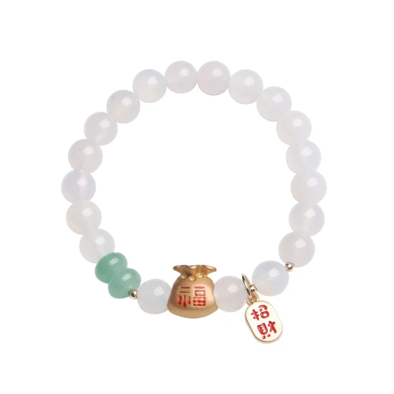 

Natural White Agate Bracelet for Women Lucky Money Bag Handmade Jewelry Gifts