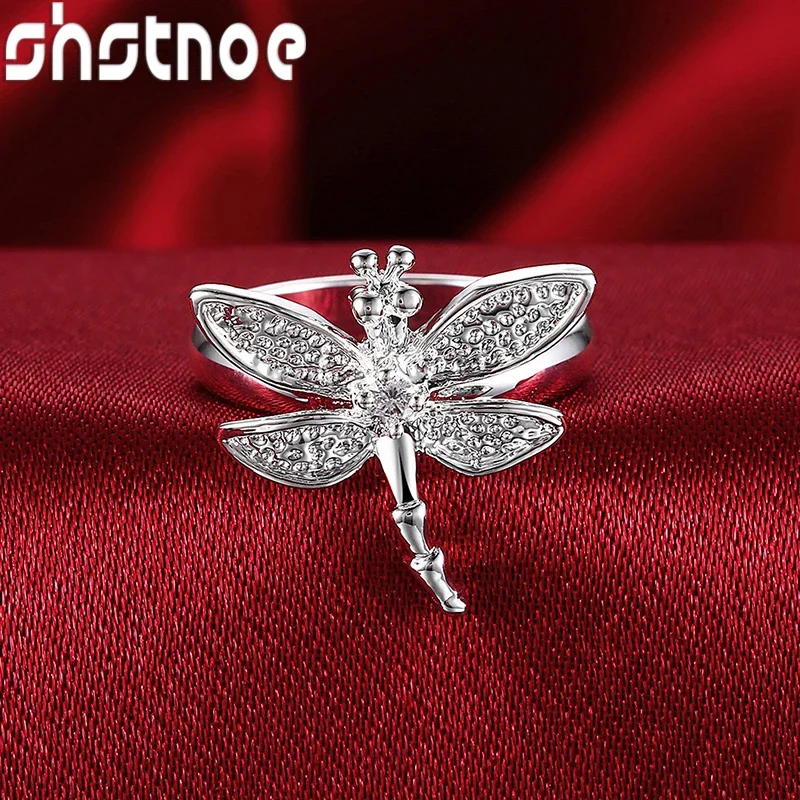 SHSTONE 925 Sterling Silver AAA Zircon Crystal Dragonfly Rings For Women Party Wedding Fashion Jewelry High Quality Gift