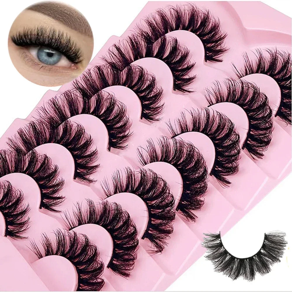 Cílios Faux Mink, Cílios de Volume Fofos, Cílios Dramáticos D Curl Strip, Cílios Grosseiros, 18mm, 7 Pares