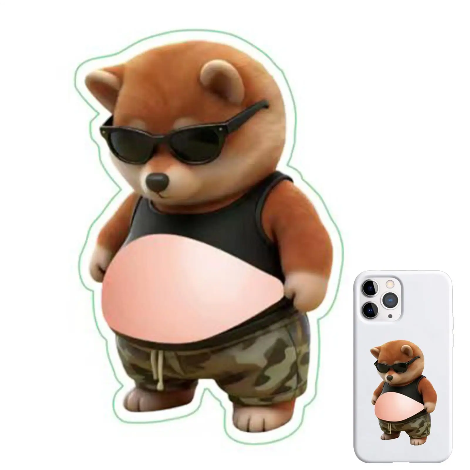 2pcs Shiba Inu Sunglasses Belly Stickers, Chubby Shiba Inu Car Crash Prevention Stickers, 3D Soft Belly, Suitable For Phone