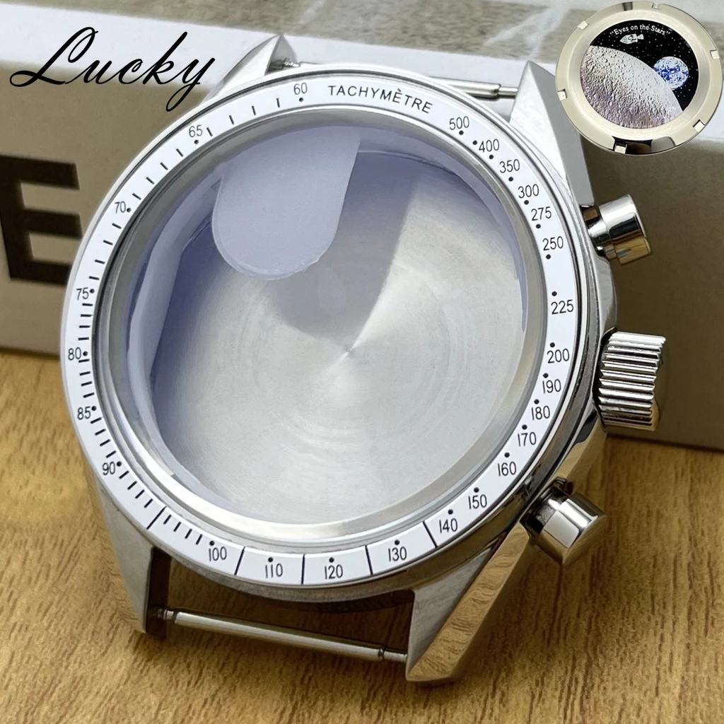 39.7mm Watch Stainless Steel Moon Back Cover Case Chronograph Fit VK63 VK64 Movement For OMG Fashion Business Watch Parts