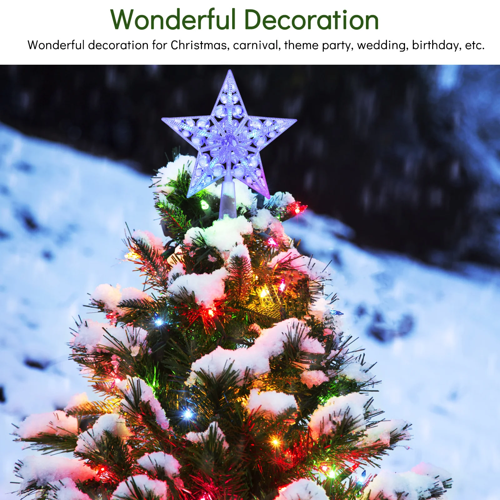 1Pcs LED Christmas Tree Lights Star Treetop Lamp for Xmas Decorations Treetop Light Up Ornament Holiday Party Home Wedding Decor