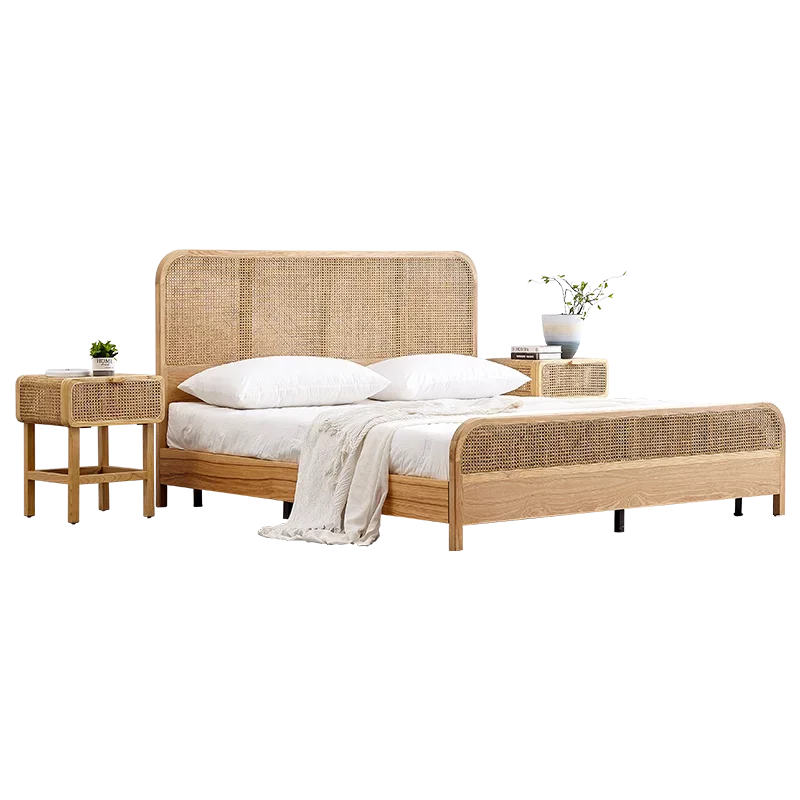 Danish King Queen Double Single Size Rattan Cane Wood Beds