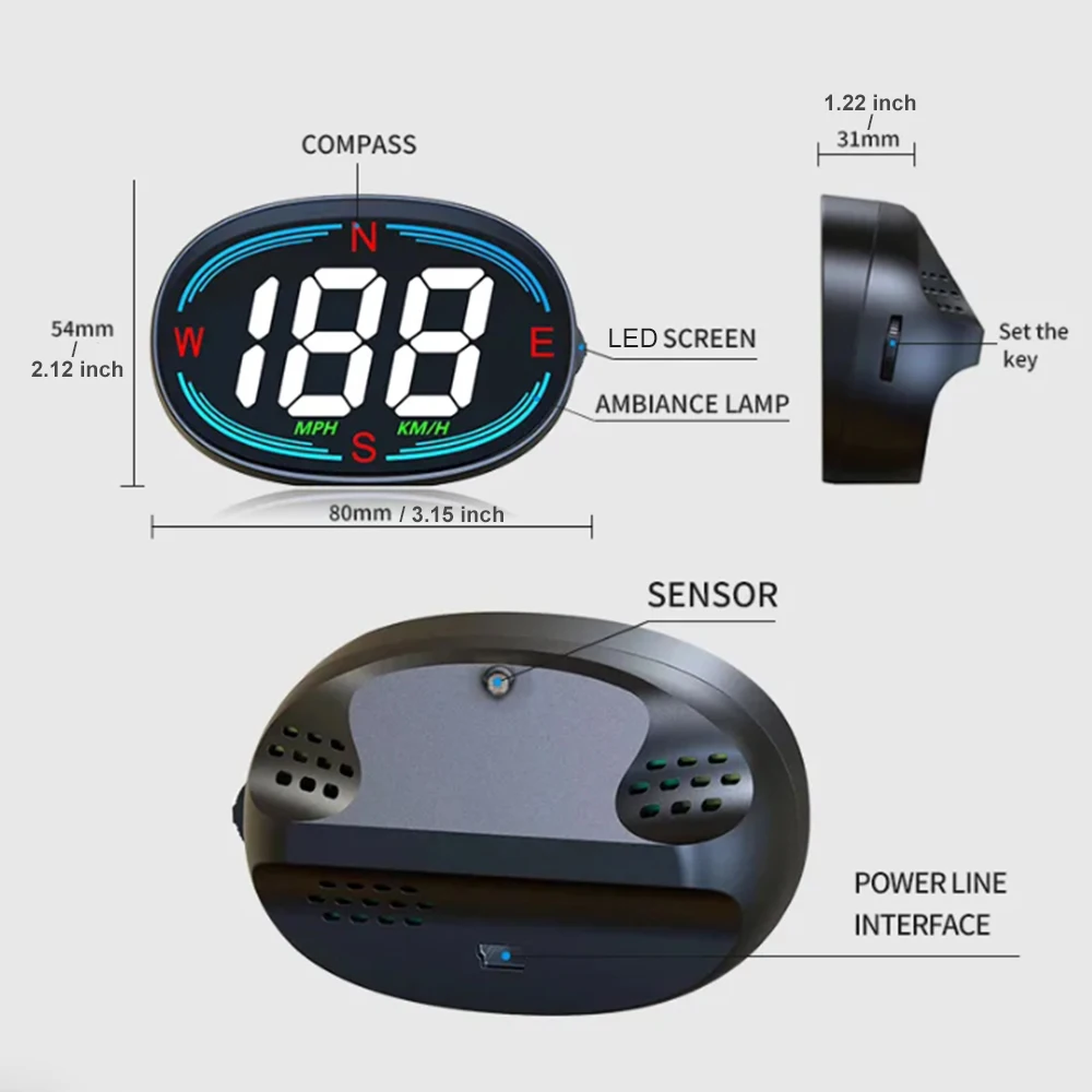 KWHUD HUD Speedometer for Car Head Up Display LED Digital Speed Meter Direction Over-speed Reminder Auto Multi-functional Gauges