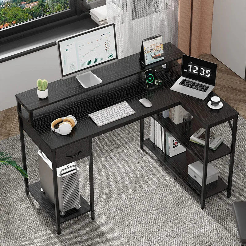 L-shaped office simple computer office desk steel and wood combined e-sports table desk study table