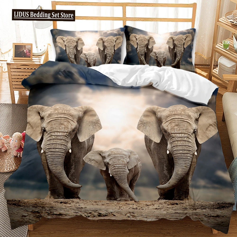 

Animal Elephant Duvet Cover Set With Pillowcase King Size Wild Animals Polyester Comforter Cover For Kid Boys Girls Bedding Set
