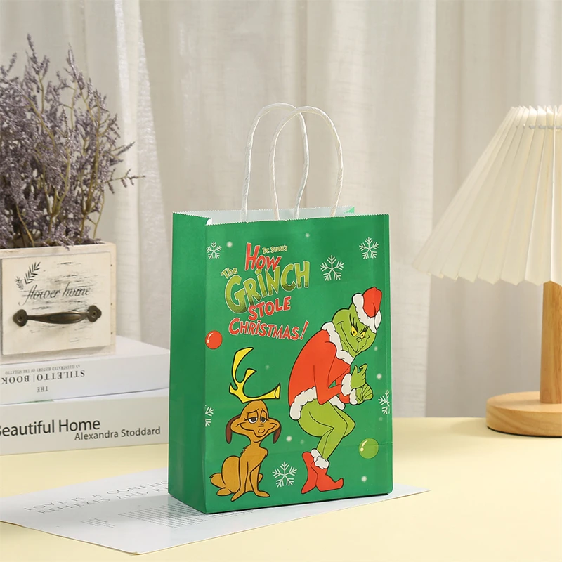 LPZHI 12Pcs Red/Green Christmas Gift Paper Bags With Handle New Year Party For Cookies Toy Chocolate Candy Packaging Decoration