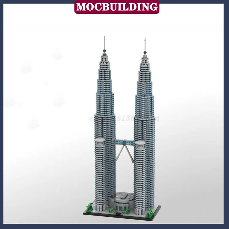 MOC Urban Architecture Petronas Towers 1:800 Scale Model Building Block Set Modern Building Collection Toy Gifts