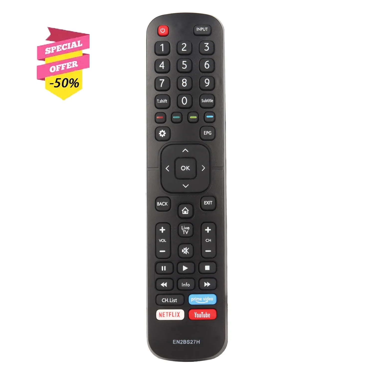 

New EN2BS27H Remote Control Compatible With Hisense Smart LED HD TV Replacement Controller with Netflix PrimeVideo and YouTube