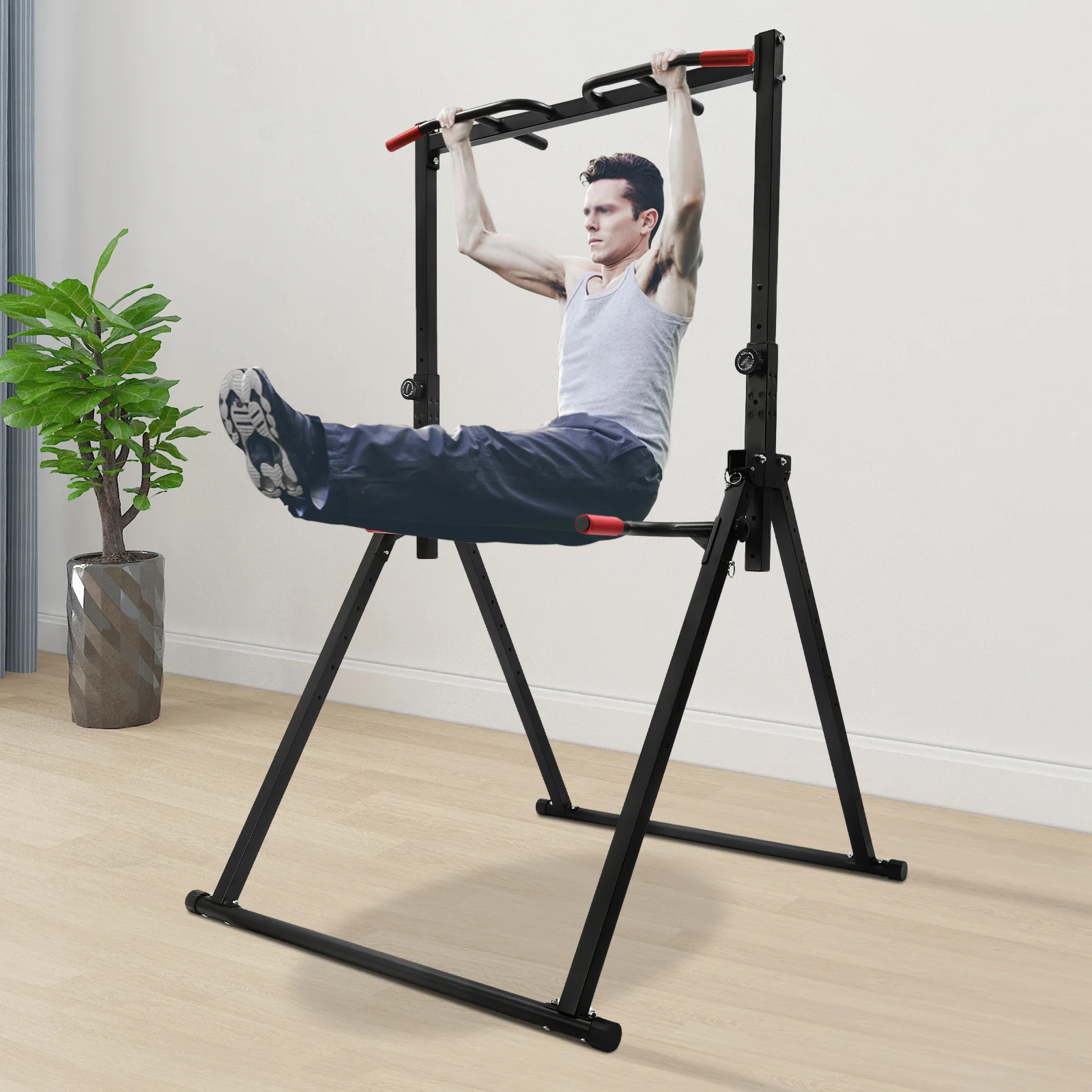 Pembangkit Listrik Lipat Pull-Up Bar Berdiri Bebas Triangular Power Tower Dip Station untuk Pull-Up Bar Push-Up Perut