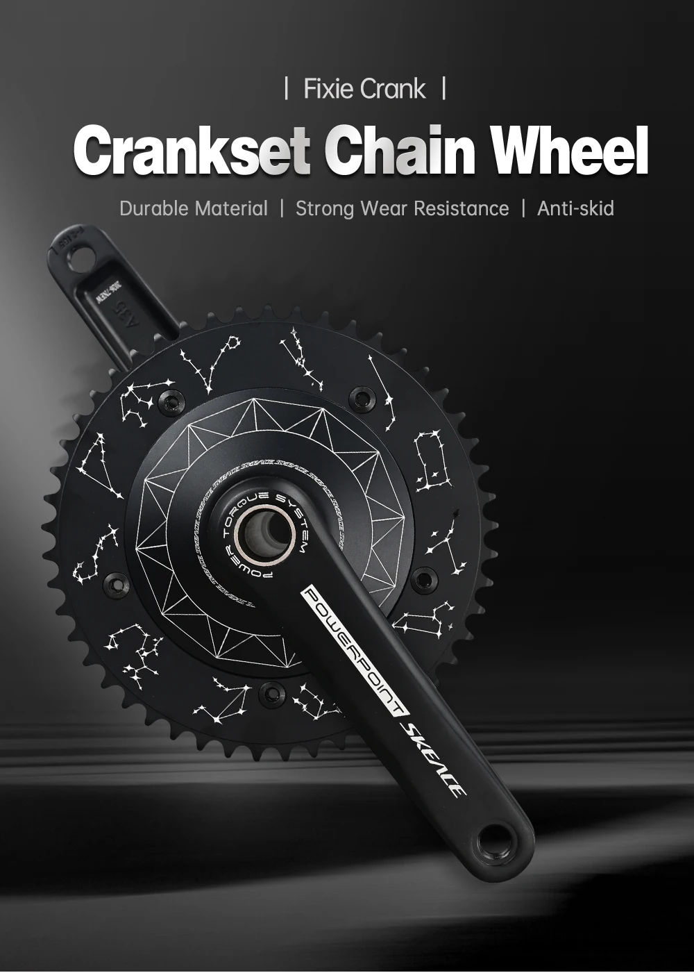 SKEACE Hollowtech Kurbelgarnitur 49T/50T Carbon-Kettenblatt 165mm 144BCD Aluminiumlegierung Fixed-Gear-Fahrradkurbel für Rennrad mit BB – Detail 1