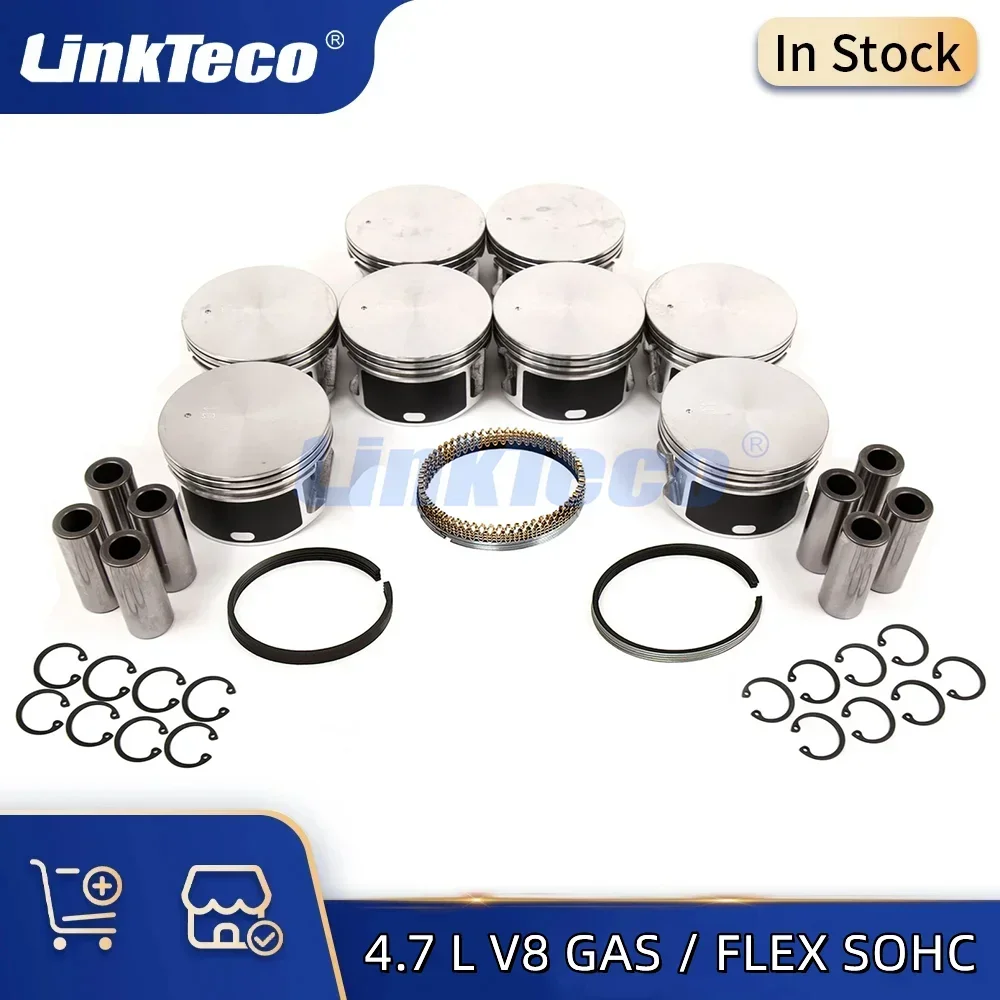 Engine Piston & Ring Kit 4.7 L EVA 99-07 V8 GAS  For Chrysler Aspen Dodge Dakota Ram Jeep Commander Grand Cherokee Mitsubishi