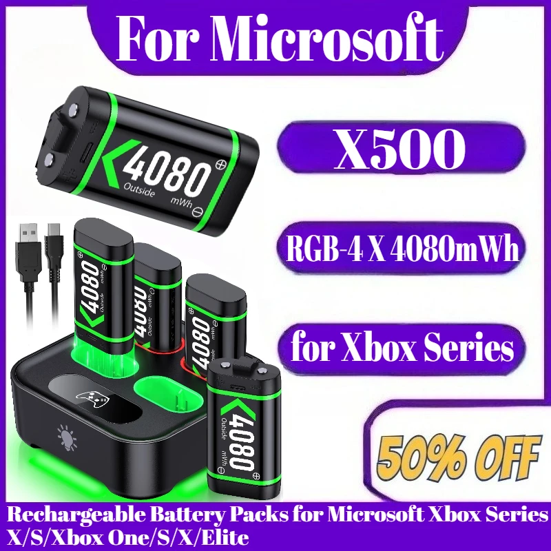 

X500 RGB-4 X 4080mWh Rechargeable Battery Packs for Microsoft Xbox Series X/S/Xbox One/S/X/Elite