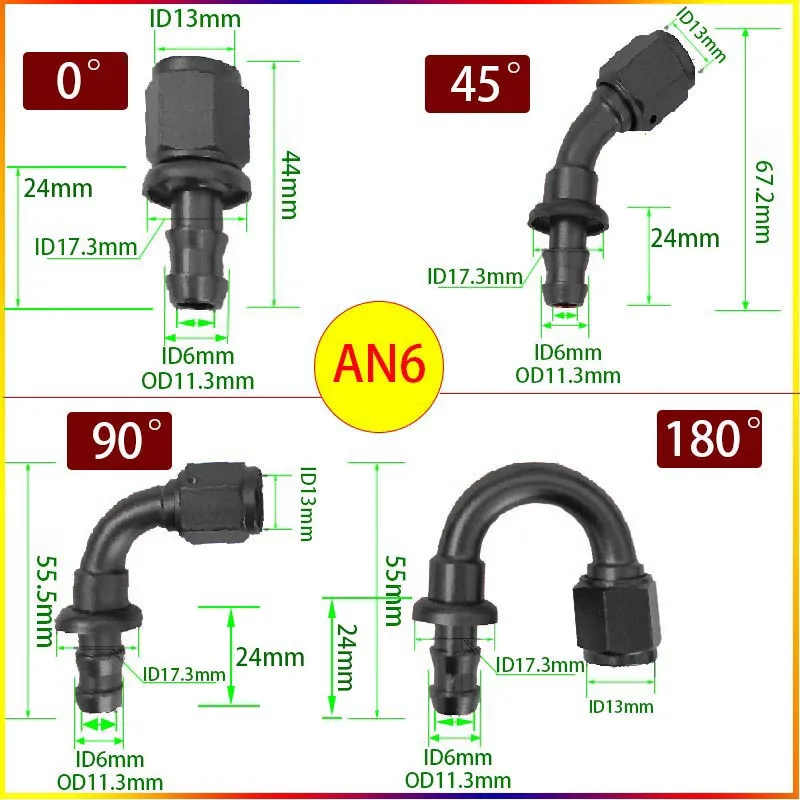 Universal AN4 AN6 AN8 AN10 AN12 Push-on-Schlauchanschlüsse für Kraftstoff- und Ölkühler 0 45 90 180 Grad Wiederverwendbarer Adapter Rot Blau – Detail 10