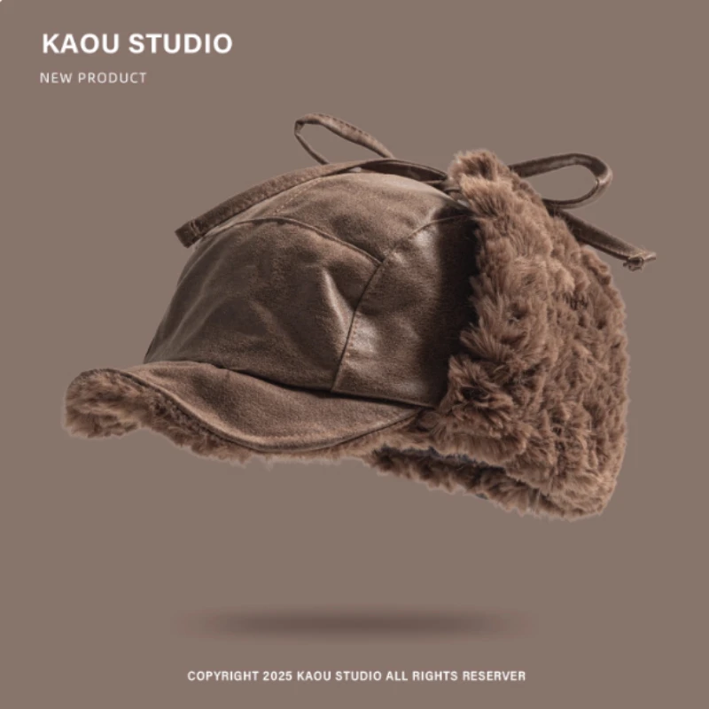 قبعات البيسبول اليابانية الرجعية بو القطيفة للرجال والنساء الشتاء سميكة ودافئة في الهواء الطلق ركوب الدراجات والتزلج واقيات الأذن قبعات منفذها #4