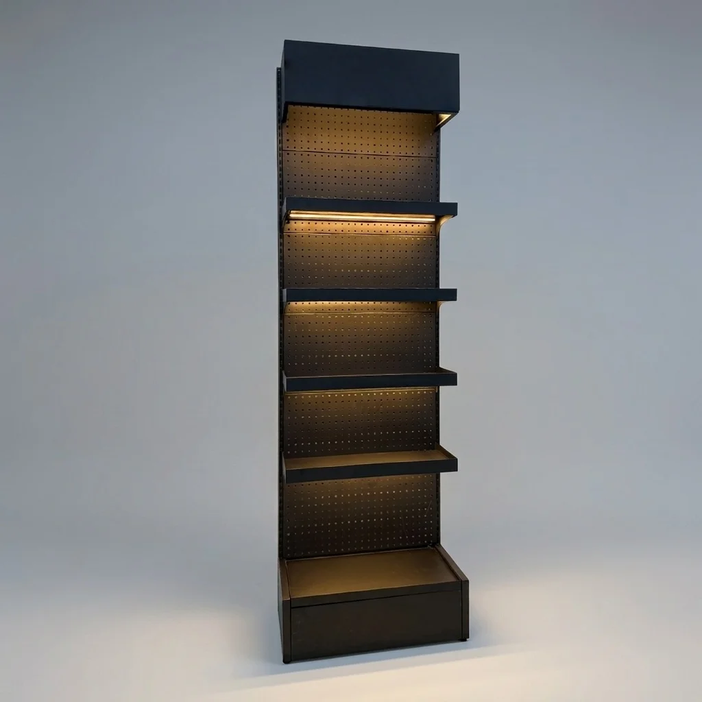 Freestanding LED Pegboard Display Rack For Mobile Accessories Metal Retail Rack With Custom Logo Header