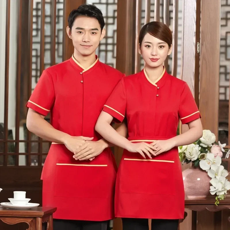 

Summer Restaurant Kitchen Hotel Hot Pot Cook Waiter Uniforms Fashion Elegant Men and Women Waiter Workwear Chef Tooling Overall