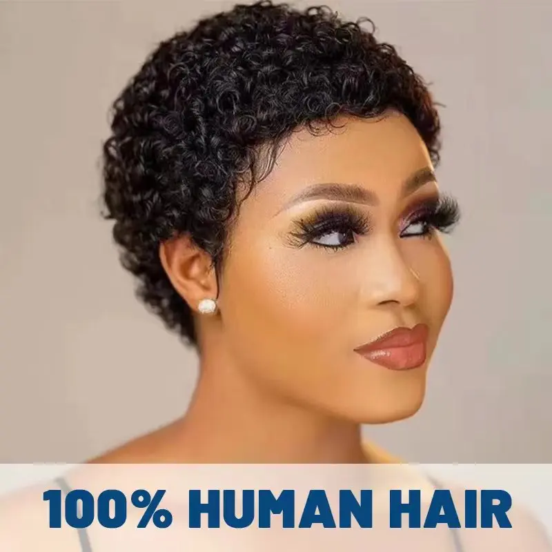 

African Small Curl Women's Short Curly Machine-Made Real Hair Full Head Wig