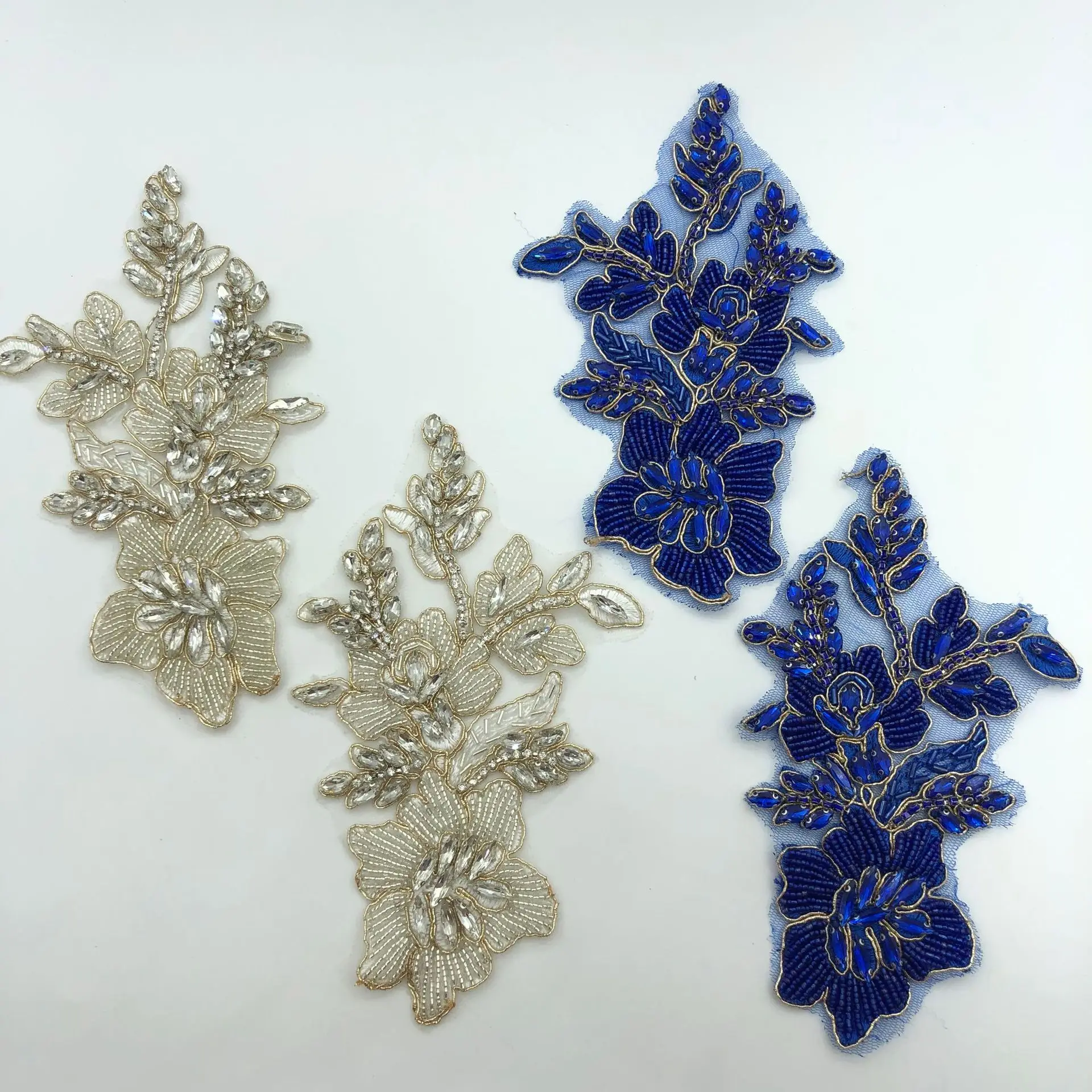 1 Pair Gold thread embroidery lace dance costumes wedding dresses clothing accessories fabric patches