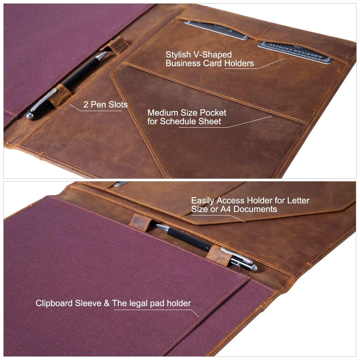 Vintage Couro Genuíno Multi Funzenia Organizador A4 Pasta Legal Clipboard 10.5 Caso 33.5X 25.4X3Cm