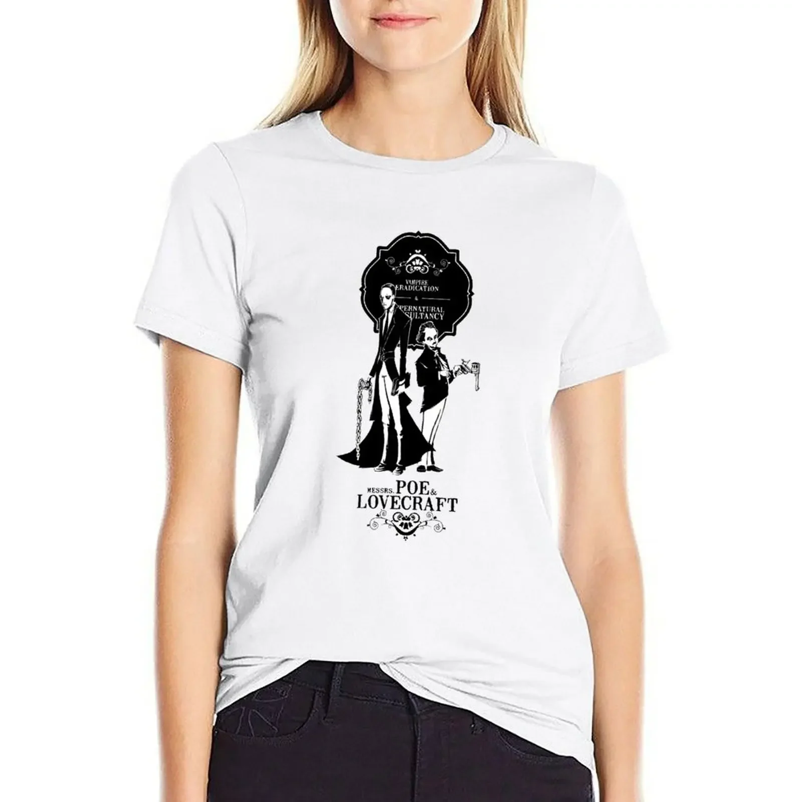 

Poe & Lovecraft: Vampire Hunters T-shirt cute clothes Aesthetic clothing white t-shirts for Women