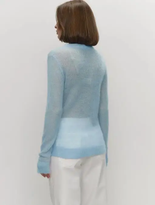 เสื้อสเวตเตอร์ไหมโมแฮร์คอกลมสำหรับผู้หญิง สวมใส่สบาย ถักแบบโปร่งแสงเล็กน้อย สไตล์ใหม่ ฤดูใบไม้ผลิ-ฤดูร้อน 2025