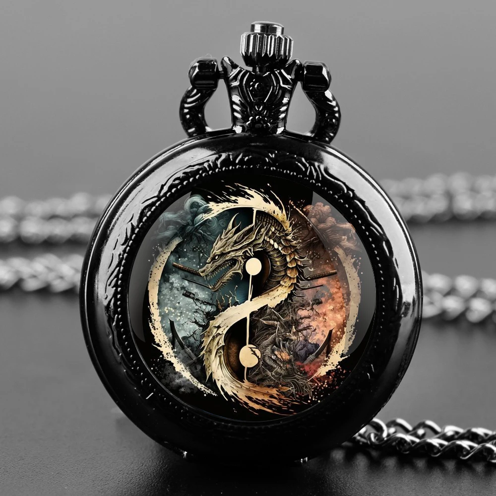 Criativo Yin Yang Keel Projeto Pingente Quartz Pocket Watch, Lembrança Cadeia, numerais árabes com Personalidade Presente