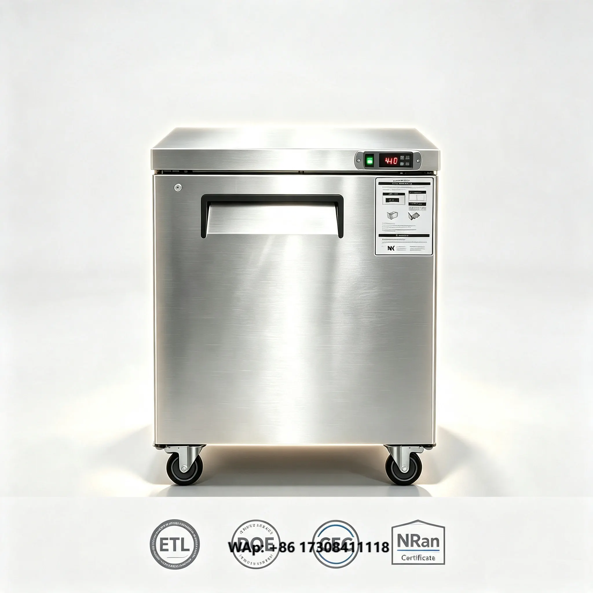 American ETL Single Door Stainless Steel Undercounter Prep Refrigerator Single-Temperature Worktable Cooler Chiller Air Cooling