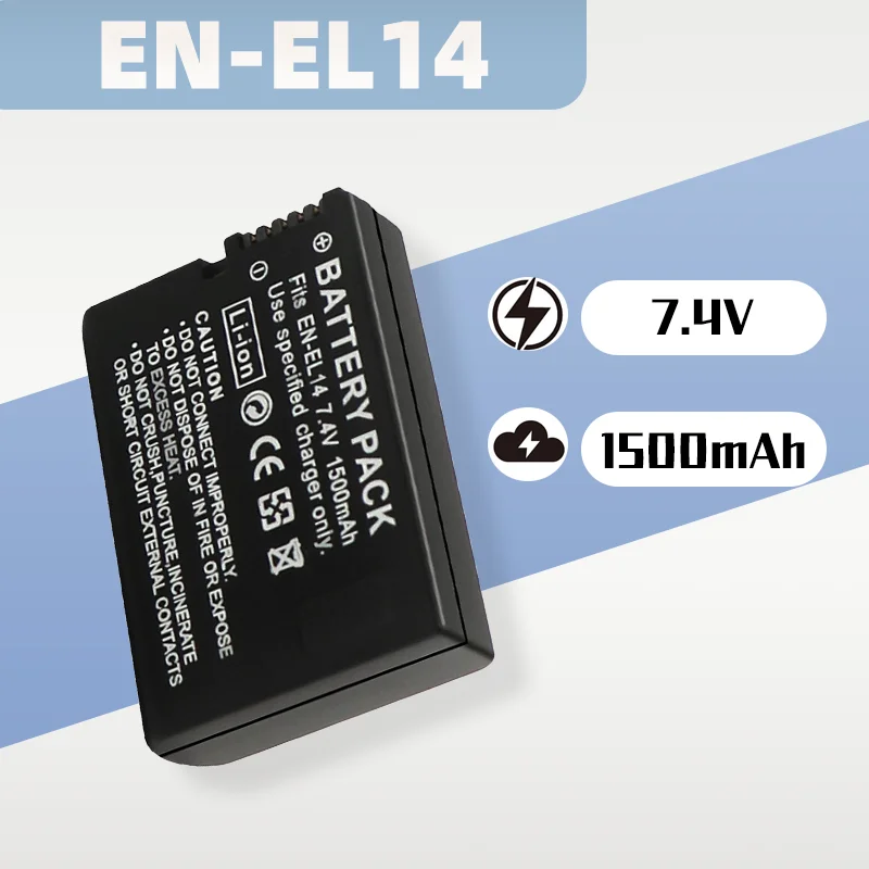 ถอดรหัสเต็มรูปแบบ 7.4V 1500mAh แบตเตอรี่ลิเธียมไอออนสำหรับนิคอน EN-EL14/EN-EL14A, เหมาะกับกล้องดิจิตอล COOLPIX P7000