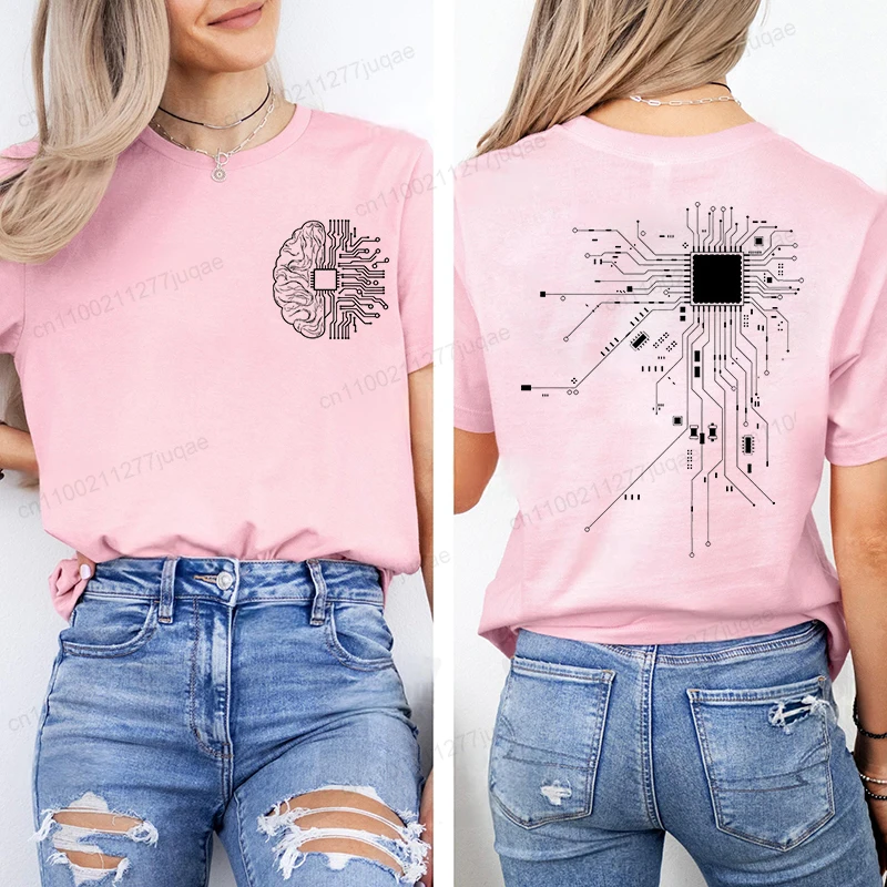 T-shirt for Women  Brain Technology Print Unisex Tops Hip Hop Streetwear Sweatshirt Cpu Computer Geek Men Women Tees Female Tops