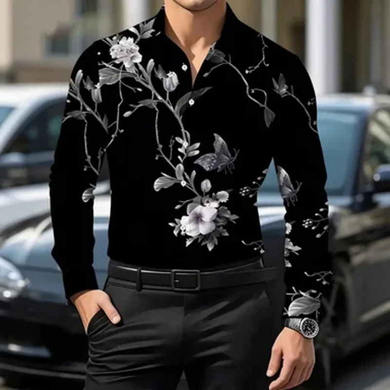 New Arrival Vintage Flower Printed T-shirts For Men Round Neck Short Sleeve Comfortable Slim Fit Floral Tees Trendy Casual Daily