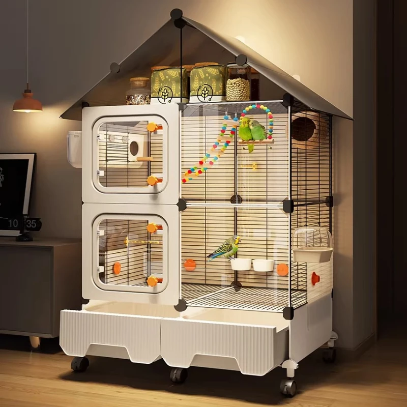 2025 Neuer Luxus-Papageienkäfig, spritzwassergeschütztes großes Vogelhaus für Nymphensittiche, geräumiges Volierendesign für den Innenbereich, Premium-Habitat mit Futterstation