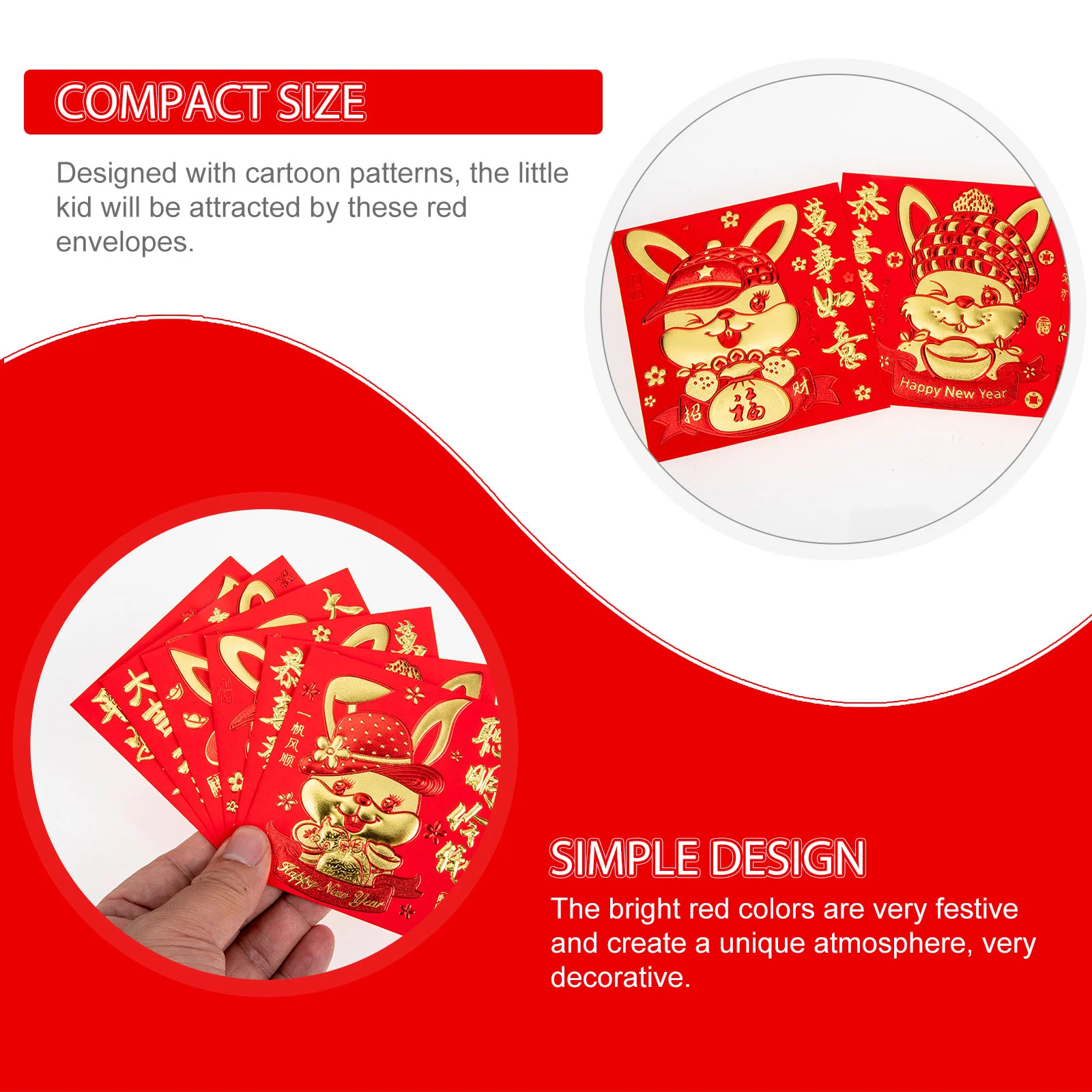 66 Pcs New Year Red Envelope Cartoon 2023 Envelopes Lunar Decor Specialty Paper Zodiac Money Bag Packet Festival