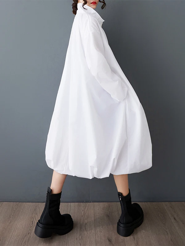plus Size Women's Spring Summer New Pure Color Midi irt Dr Loose Versatile Long Sve Lantern Dr  Dr