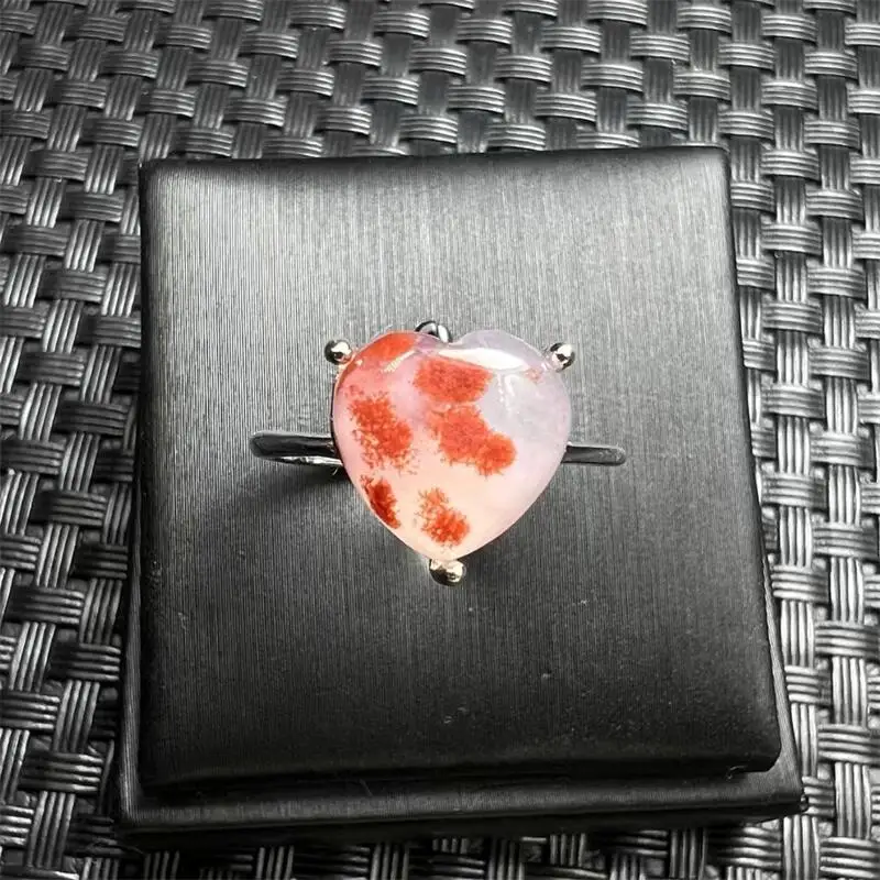 

S925 Natural Cinnabar Agate Heart Ring Healing Trendy Creative Mature Fashion Jewelry Festival Gift 1PCS