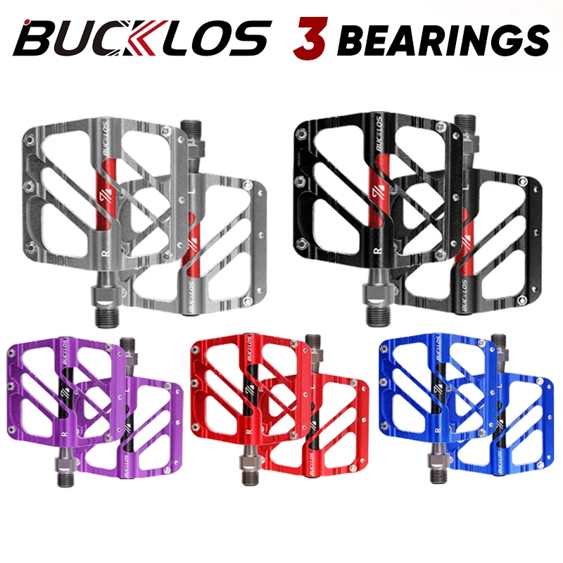 BUCKLOS 3 Bearings Bicycle Pedals Ultralight CNC Non-Slip MTB Pedals Aluminum Alloy Flat Pedals Waterproof Bicycle Accessories