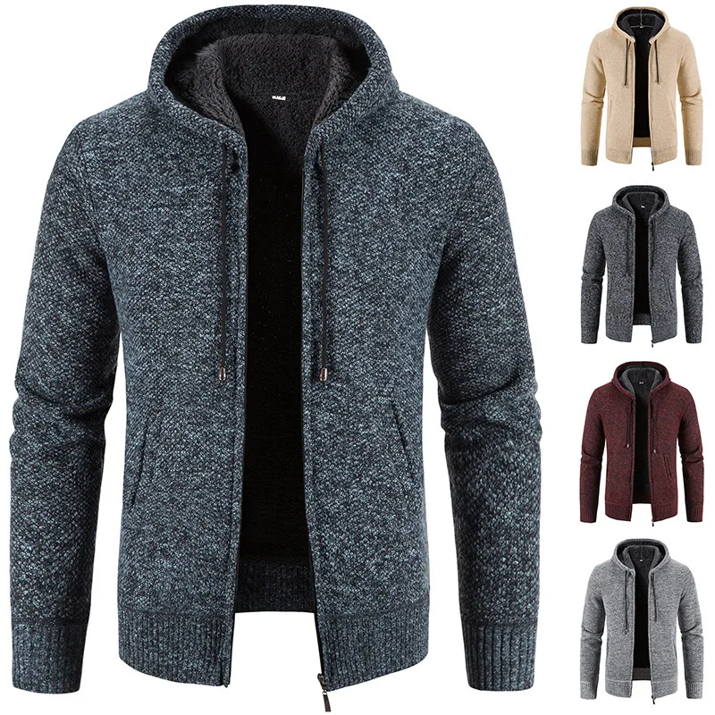 

Осенне-зимний новый свитер-кардиган, куртка, повседневный свободный флисовый утолщенный вязаный свитер с капюшоном, мужская куртка