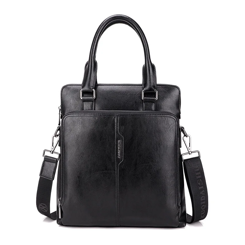 Genuine Leather Vertical Men Briefcases With Zipper Vintage Handbag Business Shoulder Messenger Bag Luxury Tote Bag For Male