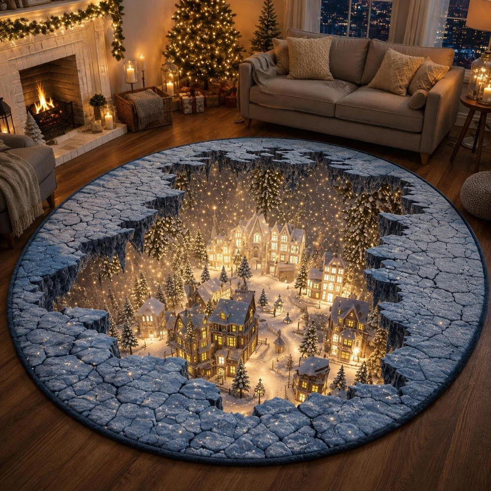 Vintage Nutcracker Christmas Clock Round Rug Gear Pattern Circular Floor Mat Festive Living Room Bedroom Entryway floor mat