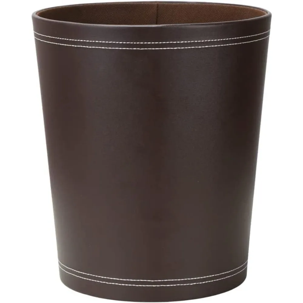 

Classic Pu Leather Trash Can Round Wastebasket Garbage Bin for Bathroom Kitchen Home Office Hotel Brown