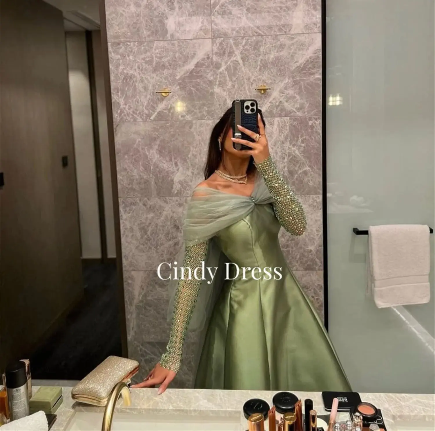 Eid Al-fitr Evening Gown Banquet Dress Party Evening Elegant Luxury Celebrity Green Customized Bridesmaid Dress Woman Line A