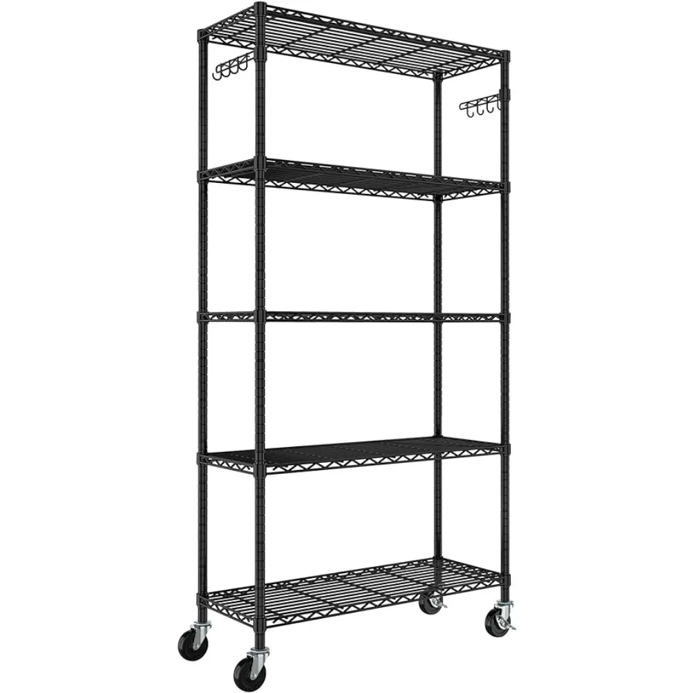 Folews Wire Shelving Unit with Wheels, Heavy Duty Storage Shelves Metal Shelf Storage Rack Organizer Wire Shelf Rack Kitchen