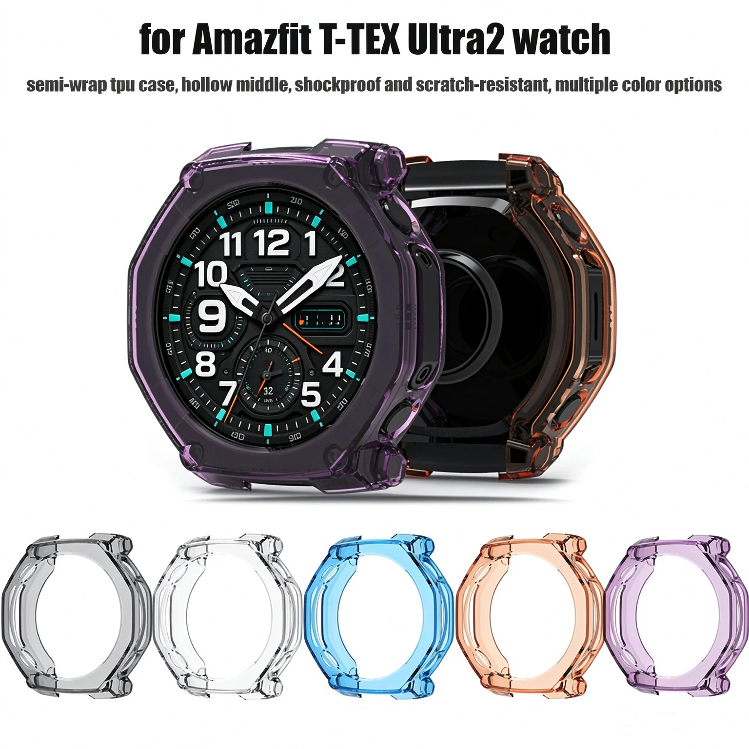 Transparent TPU Case for Huami Watch Amazfit T-Rex Ultra 2 Protective Cover Bumper Shell for T-Rex Ultra 2 Soft Protector